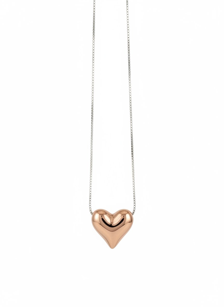 Sterling Silver .925 Necklace with Rose Gold Heart Pendant - 18.5" Chain