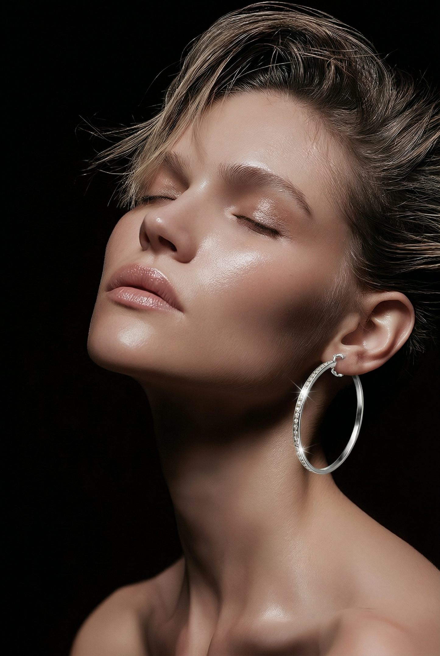 Full Eternity Diamond-Cut .925 Sterling Silver Large Hoops with Cubic Zirconia