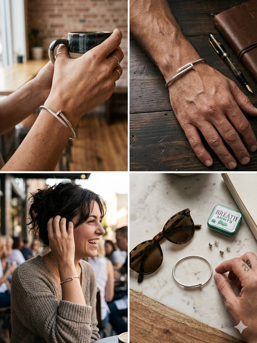 Sterling Silver .925 "Nail" Cuff Bracelet – Adjustable Minimalist Design