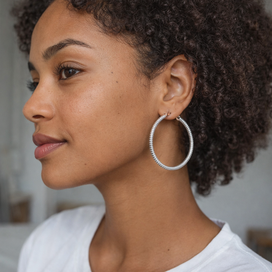 Matte Finish .925 Sterling Silver Hoop Earrings (Medium) – Textured Design from Taxco