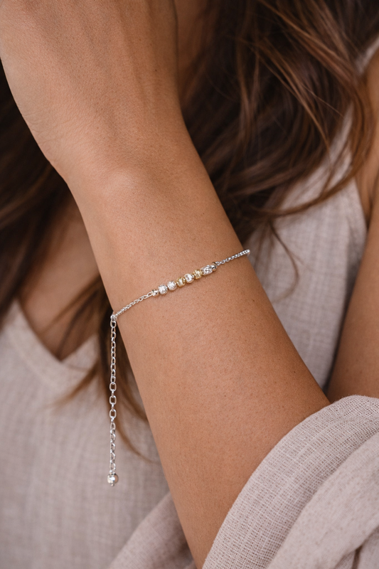 Tricolored Bead Bracelet in .925 Sterling Silver – Gold & Rose Gold Plated (7.5")