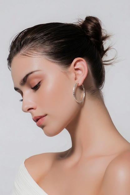Diamond-Cut .925 Sterling Silver Hoop Earrings (1 inch)