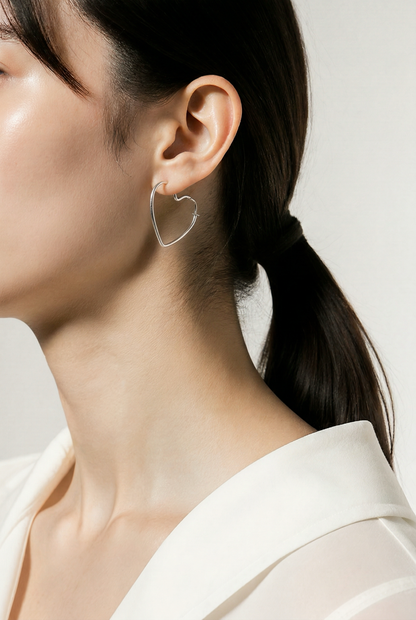 Inch Sterling Silver Heart Hoop Earrings | .925 Silver Seamless Heart Hoops