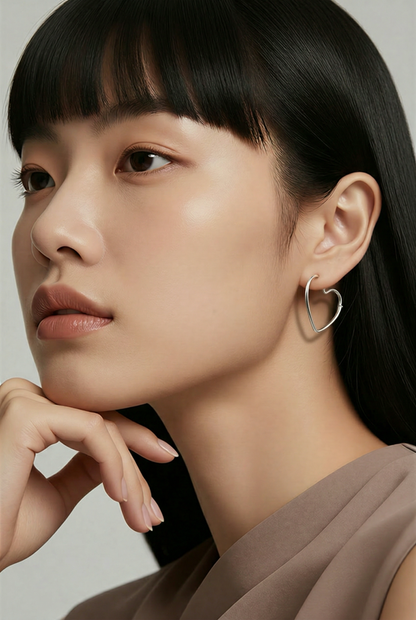 Inch Sterling Silver Heart Hoop Earrings | .925 Silver Seamless Heart Hoops