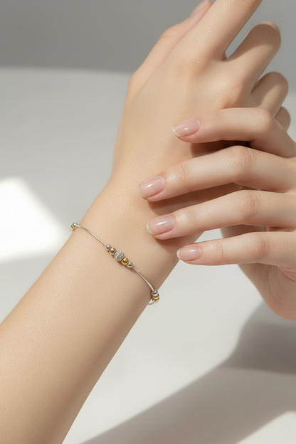 Sterling Silver .925 Tri-Tone Beaded Snake Chain Bracelet