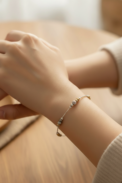 Sterling Silver .925 Tri-Tone Beaded Snake Chain Bracelet