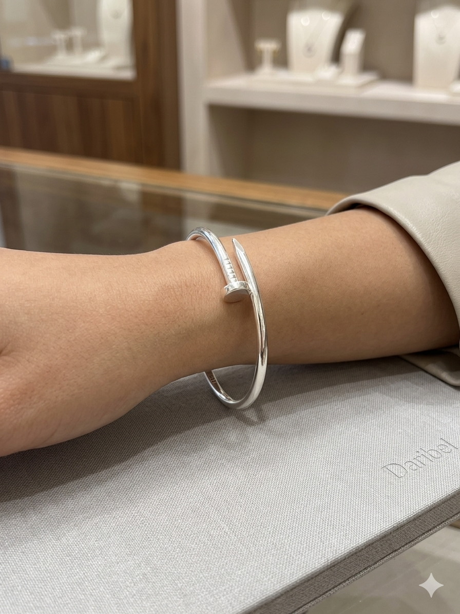 Sterling Silver .925 "Nail" Cuff Bracelet – Adjustable Minimalist Design
