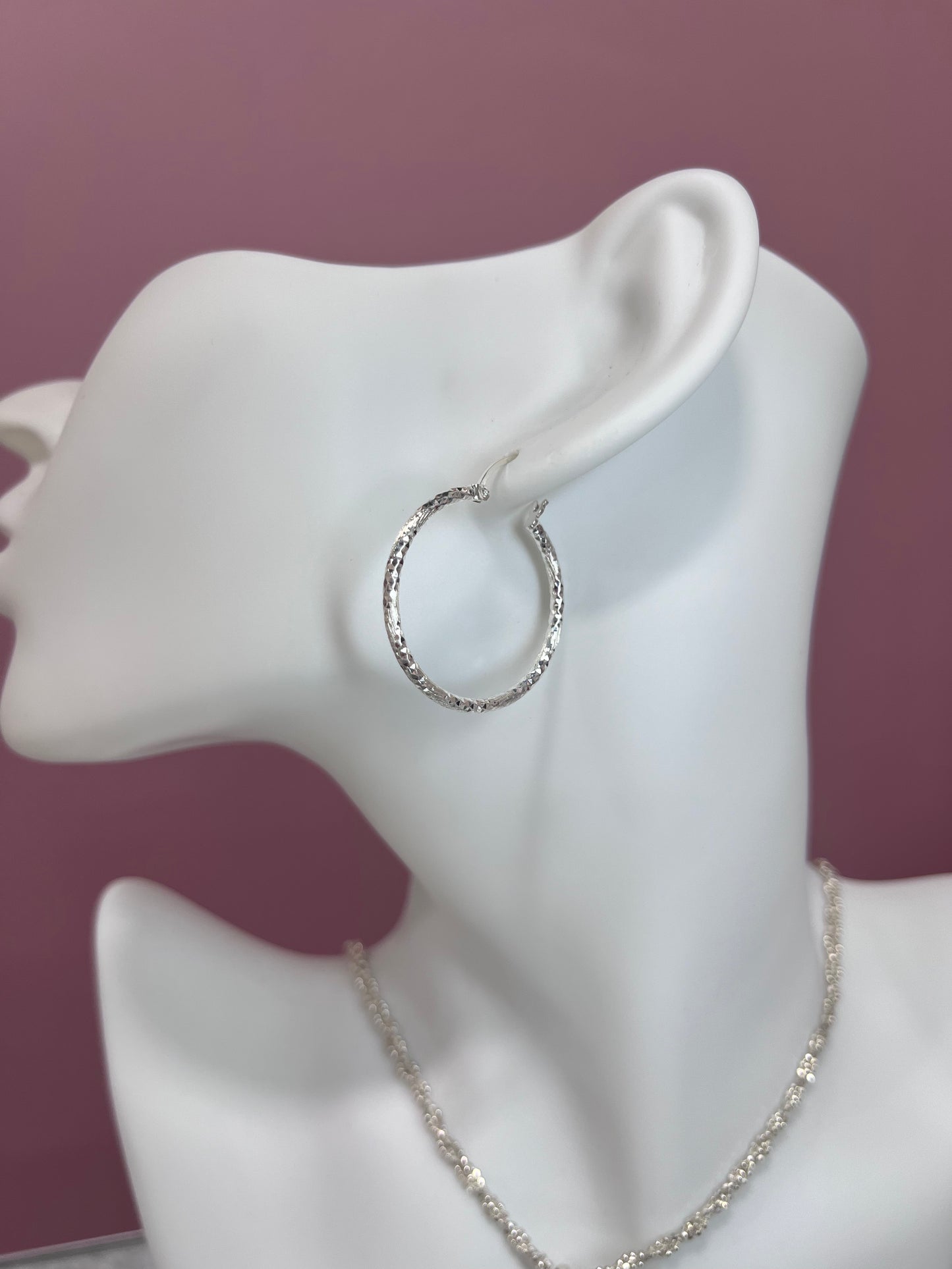 Diamond-Cut Textured Hoop Earrings in .925 Sterling Silver - 1 Inch (25mm)