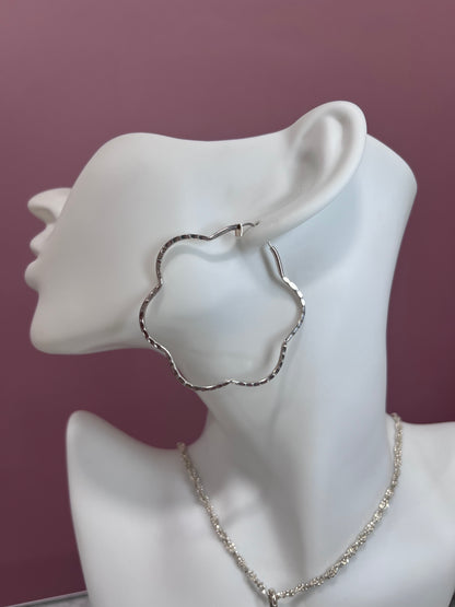 .925 Sterling Silver Wavy Flower Hoop /2 Inches(50mm)
