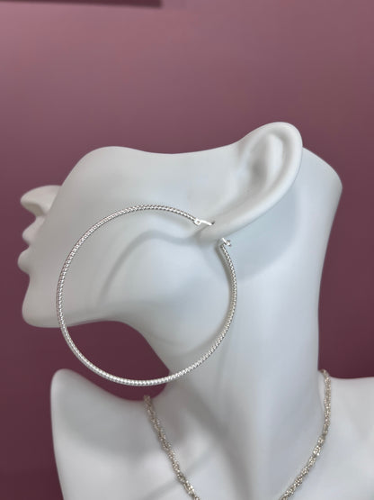 Matte Finish .925 Sterling Silver Hoop Taxco (Large) /2.5"(64mm)