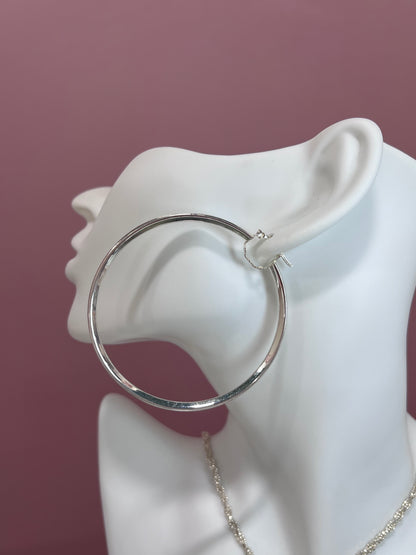 Full Eternity Diamond-Cut .925 Sterling Silver Large Hoops with Cubic Zirconia(2.5''/64mm)