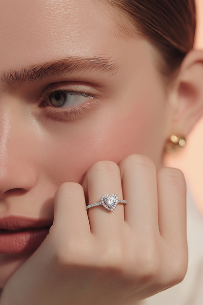 Halo Heart Ring in .925 Sterling Silver with Brilliant Cubic Zirconia