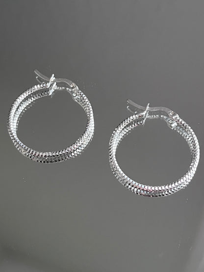 Diamond-Cut Textured Hoop Earrings in .925 Sterling Silver - 1 Inch (25mm)