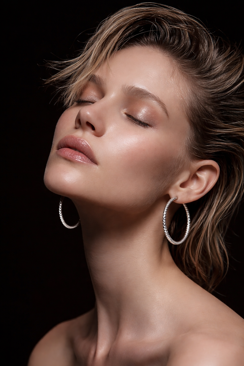 Diamond-Cut Textured Hoop Earrings in .925 Sterling Silver - 1 Inch (25mm)