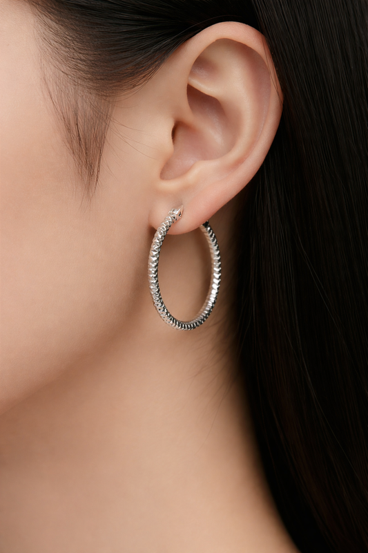 Diamond-Cut Textured Hoop Earrings in .925 Sterling Silver - 1 Inch (25mm)