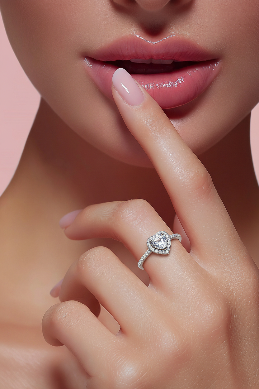 Halo Heart Ring in .925 Sterling Silver with Brilliant Cubic Zirconia