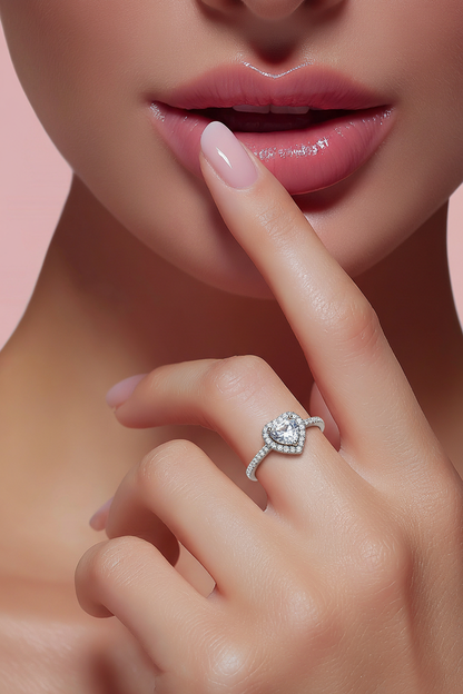 Halo Heart Ring in .925 Sterling Silver with Brilliant Cubic Zirconia