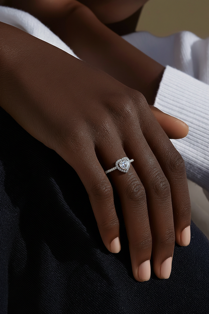 Halo Heart Ring in .925 Sterling Silver with Brilliant Cubic Zirconia