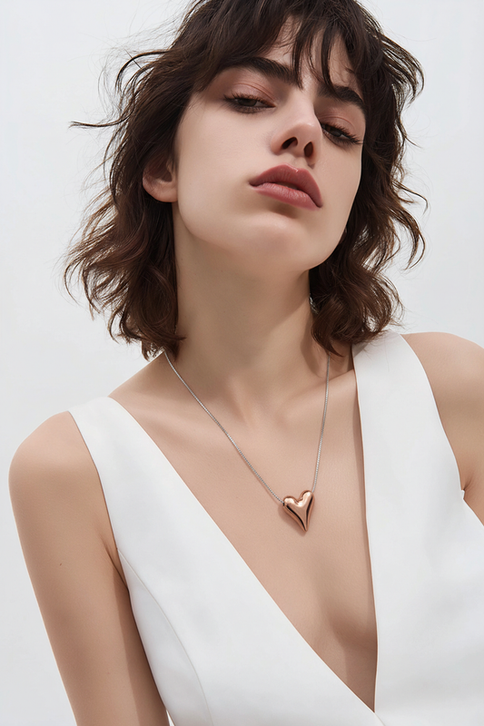Sterling Silver .925 Necklace with Rose Gold Heart Pendant - 18.5" Chain