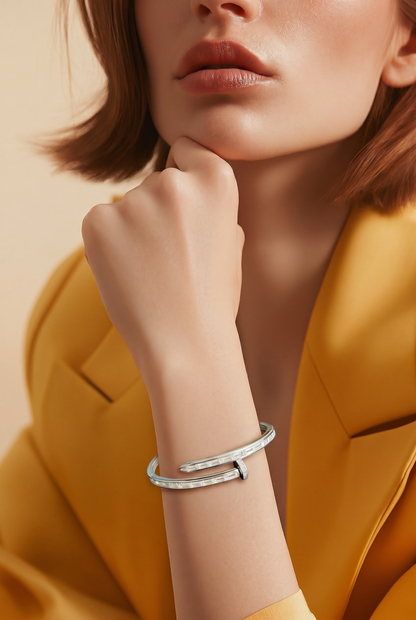 Baguette CZ Nail Hinged Bangle in .925 Sterling Silver
