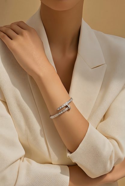Baguette CZ Nail Hinged Bangle in .925 Sterling Silver