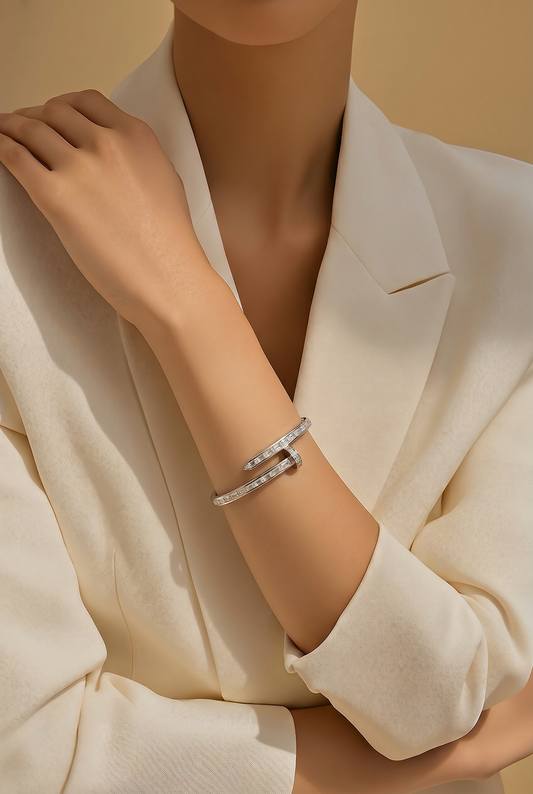 Baguette CZ Nail Hinged Bangle in .925 Sterling Silver