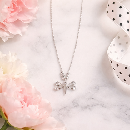 .925 Sterling Silver Dragonfly Necklace – Elegant Symbolic Jewelry with Clear Crystals
